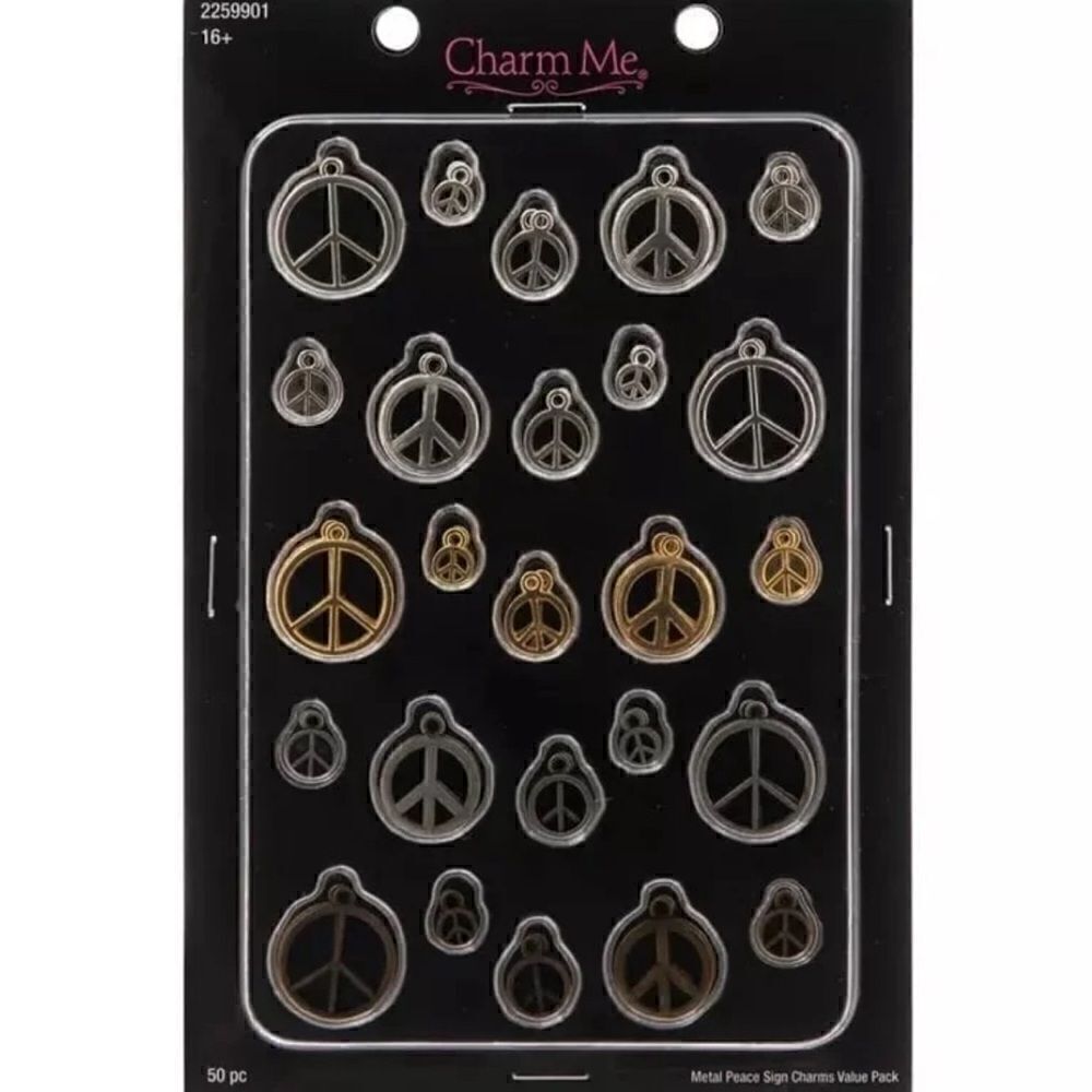 50 NEW! Charm Me Peace Sign Charms Jewelry Making Accessories NWT